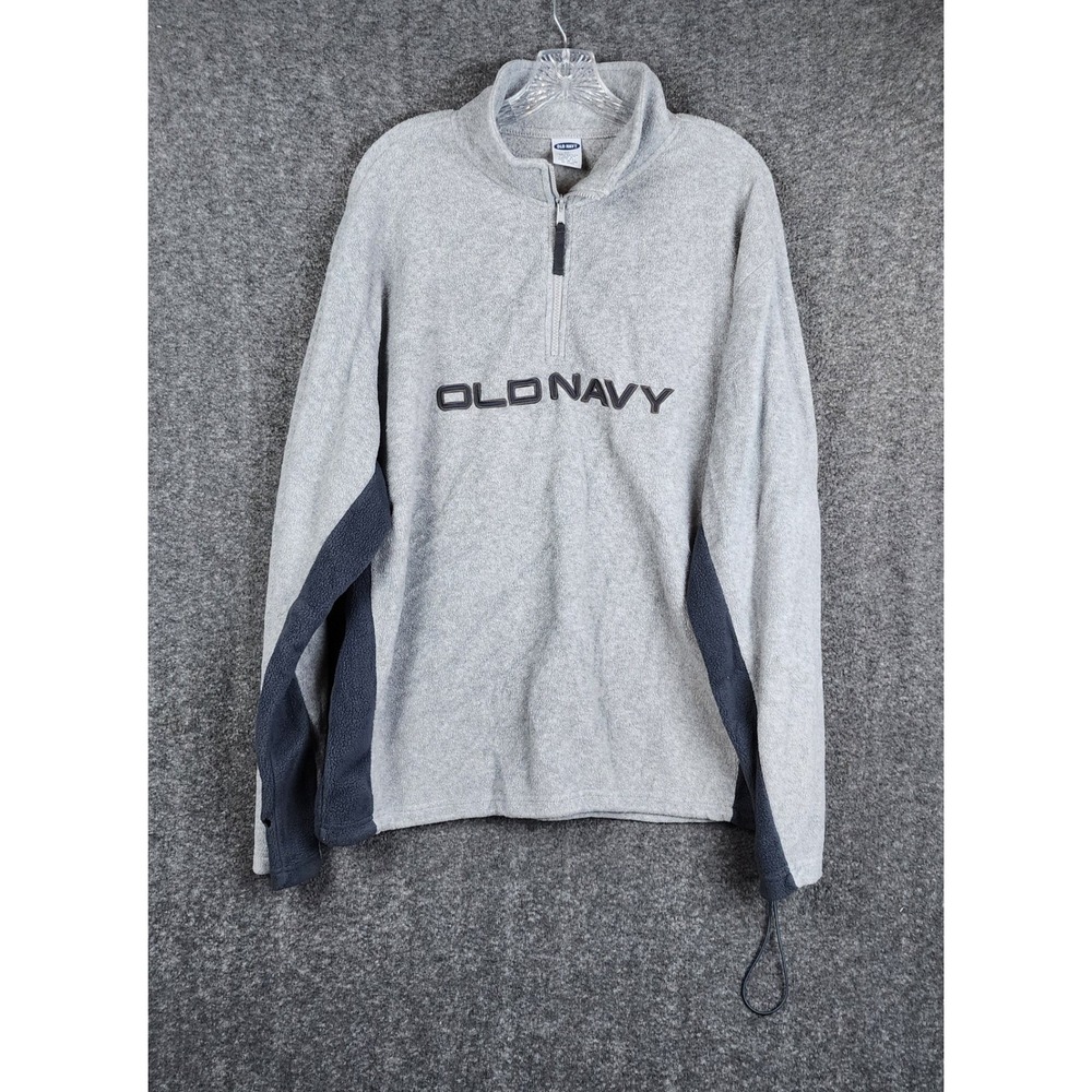 Old‎ Navy Fleece Pullover Mens XL Gray 1/4 Zip Embroidered Logo Vintage Style